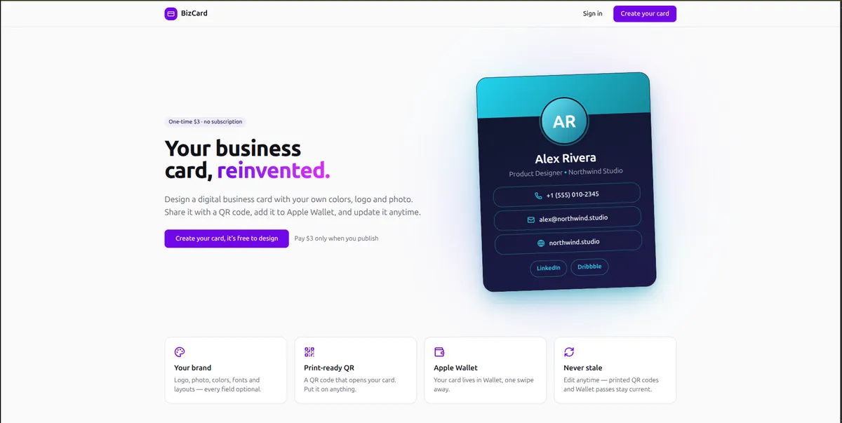 BizCard public digital business card page